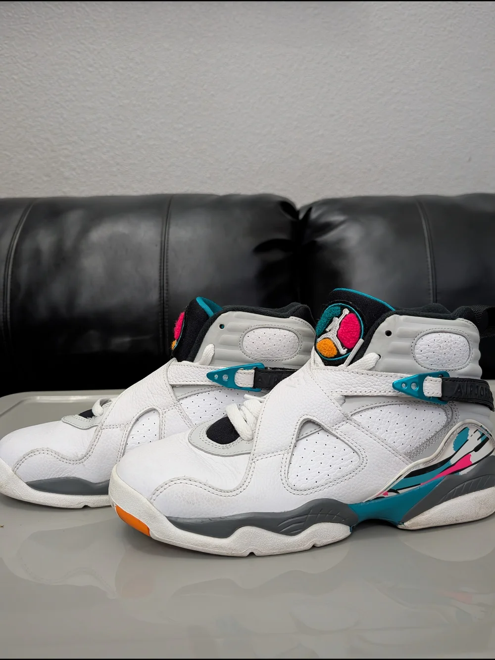 Nike Air Jordan 8 Retro GS South Beach Sneakers White Teal 7Y / Women’s 8.5
